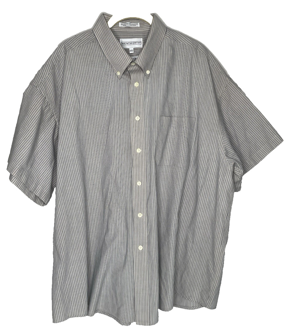 Wentworth Gingham Mens XXL Button Front Shirt Blue White Pinstripe Short Sleeve